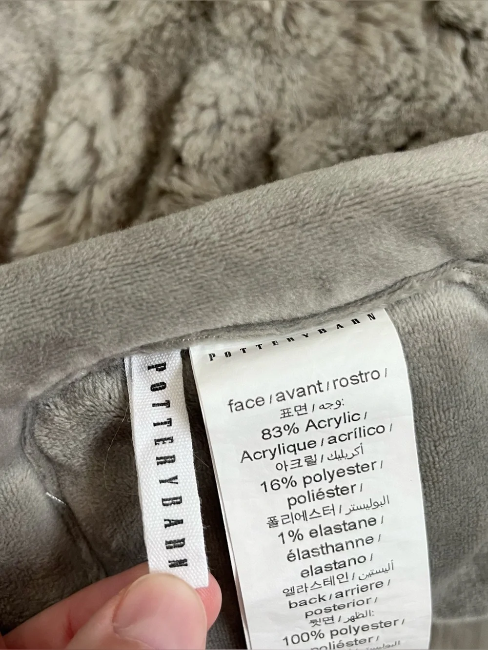 Pottery Barn Ruched Faux Fur Throw Gray 60x80 Oversized Blanket Soft Cozy Luxury